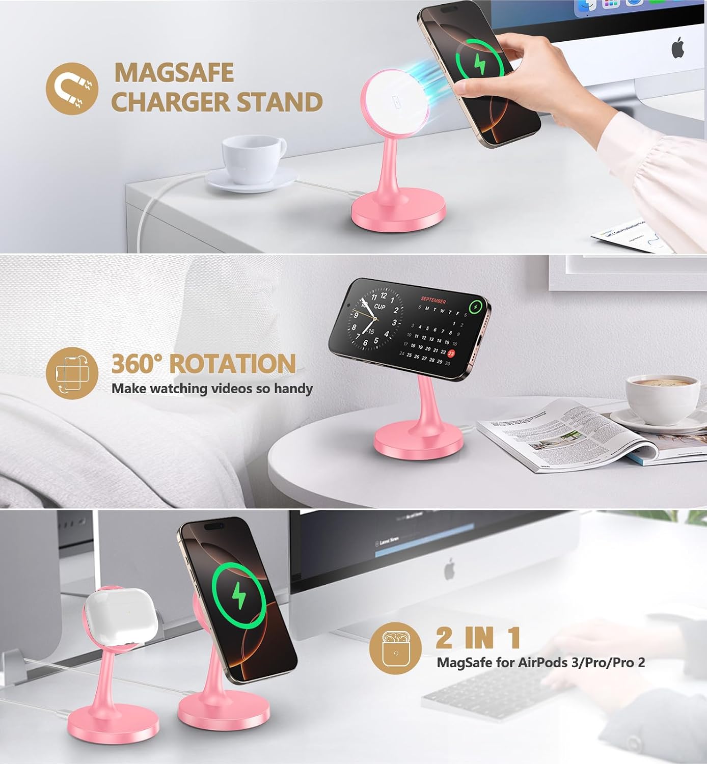 Magnetic Wireless Charger iPhone Stand, 15W Fast Mag-Safe Charger iPhone 17/17 Air/17 Pro/17 Pro Max 16/15/14/13/12