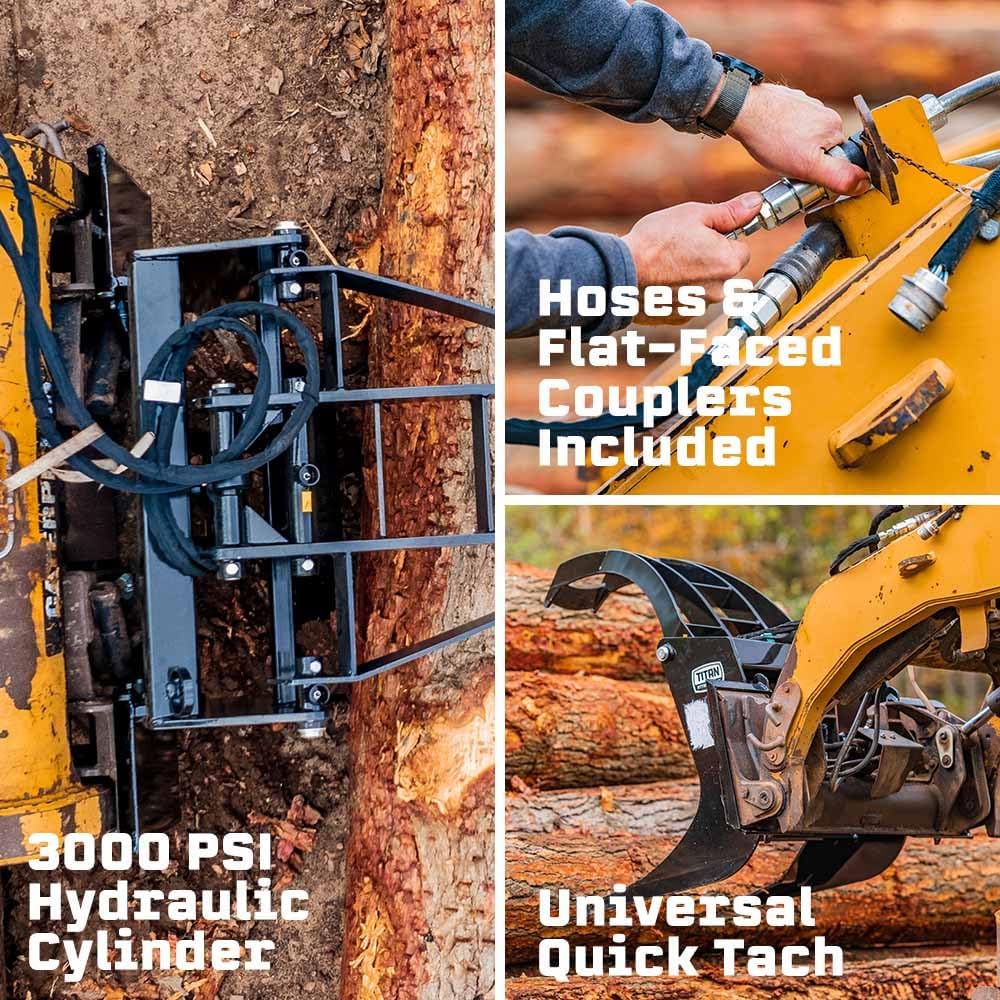 Titan Attachments 29" Wide Log Grapple Attachment, Universal Skid Steer Style Mounting System, Single 3,000 PSI