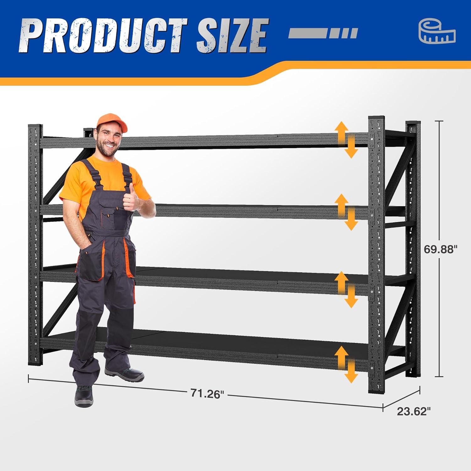 71" W Garage Shelving Storage Shelves 5000LBS Metal Heavy Duty Garage Shelves Units Adjustable Storage Shelves for