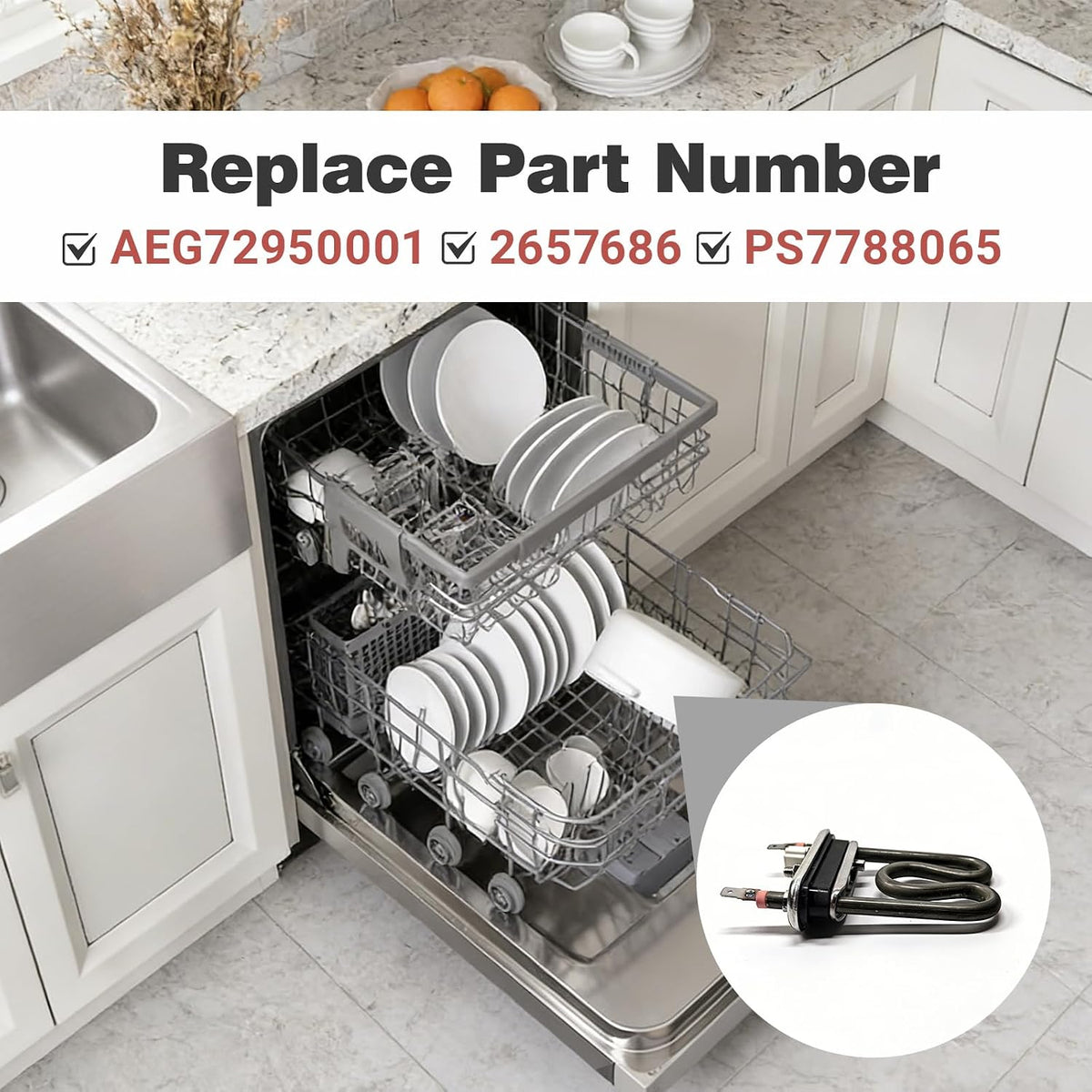 AEG72950001 Dishwasher Heating Element Assembly Replacement
