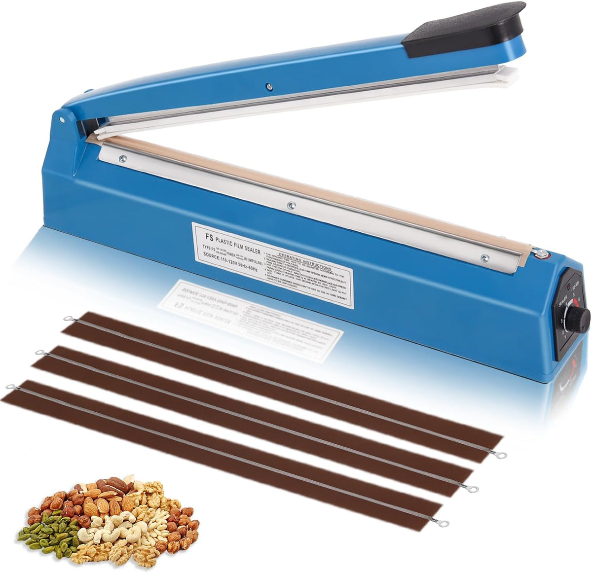 16 Inch Impulse Heat Sealer Machine with Extra Replace Element Grip, Blue