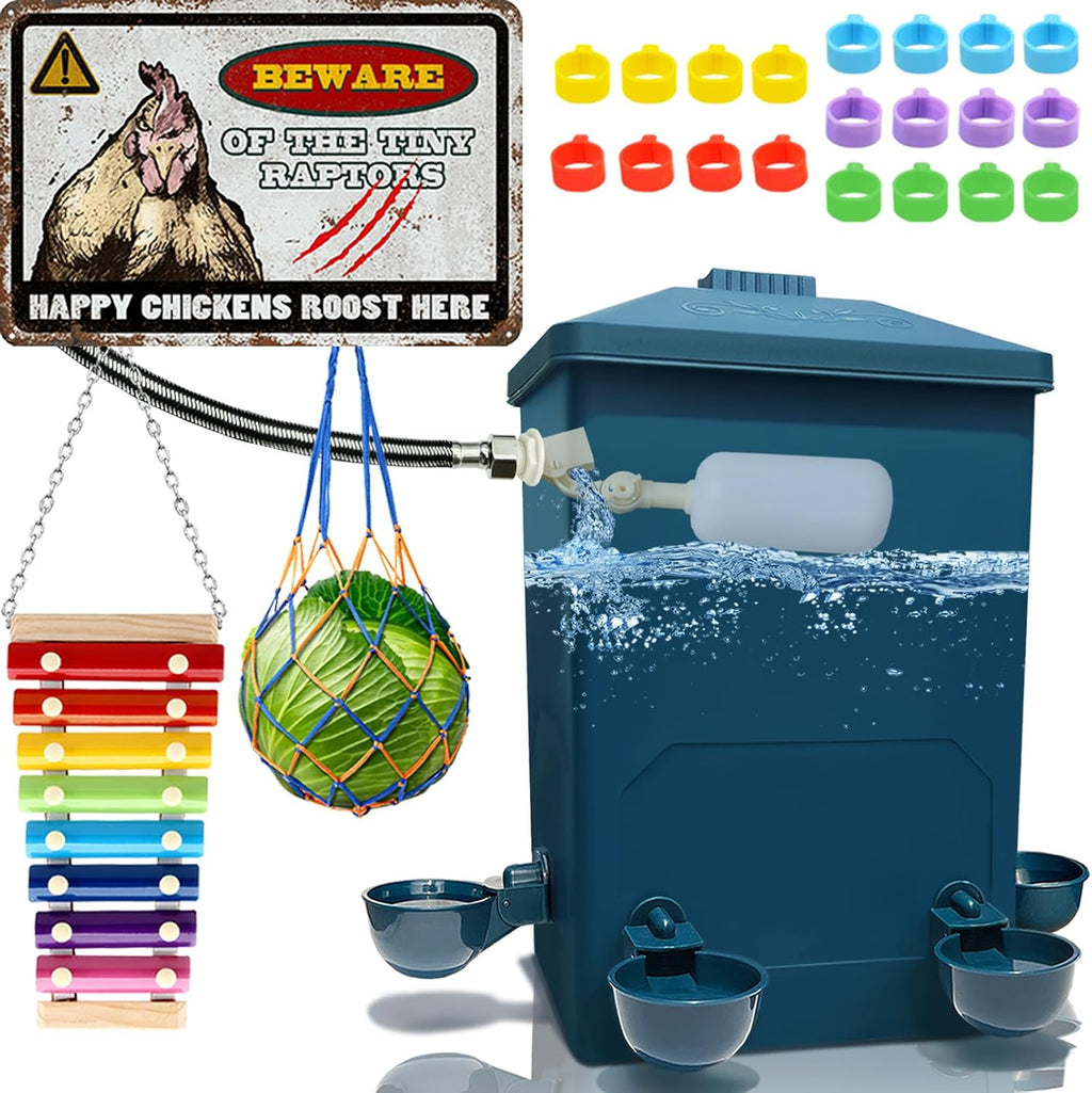 Chicken Waterer with Float Controlled Automatic Set, Chicken Coop Accessories - No Manual Water refilling Needed, 4