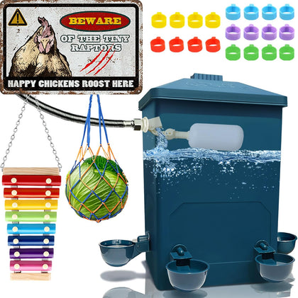 Chicken Waterer with Float Controlled Automatic Set, Chicken Coop Accessories - No Manual Water refilling Needed, 4