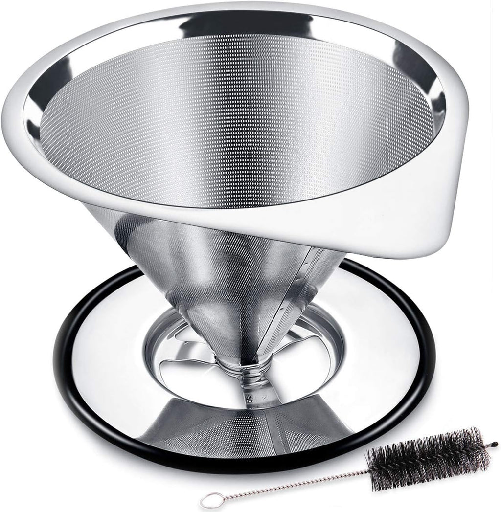 Pour Over Coffee Dripper Stainless Steel Coffee Filter Metal Cone Filter Paperless Reusable Coffee Filter Single Cup