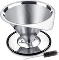 Pour Over Coffee Dripper Stainless Steel Coffee Filter Metal Cone Filter Paperless Reusable Coffee Filter Single Cup