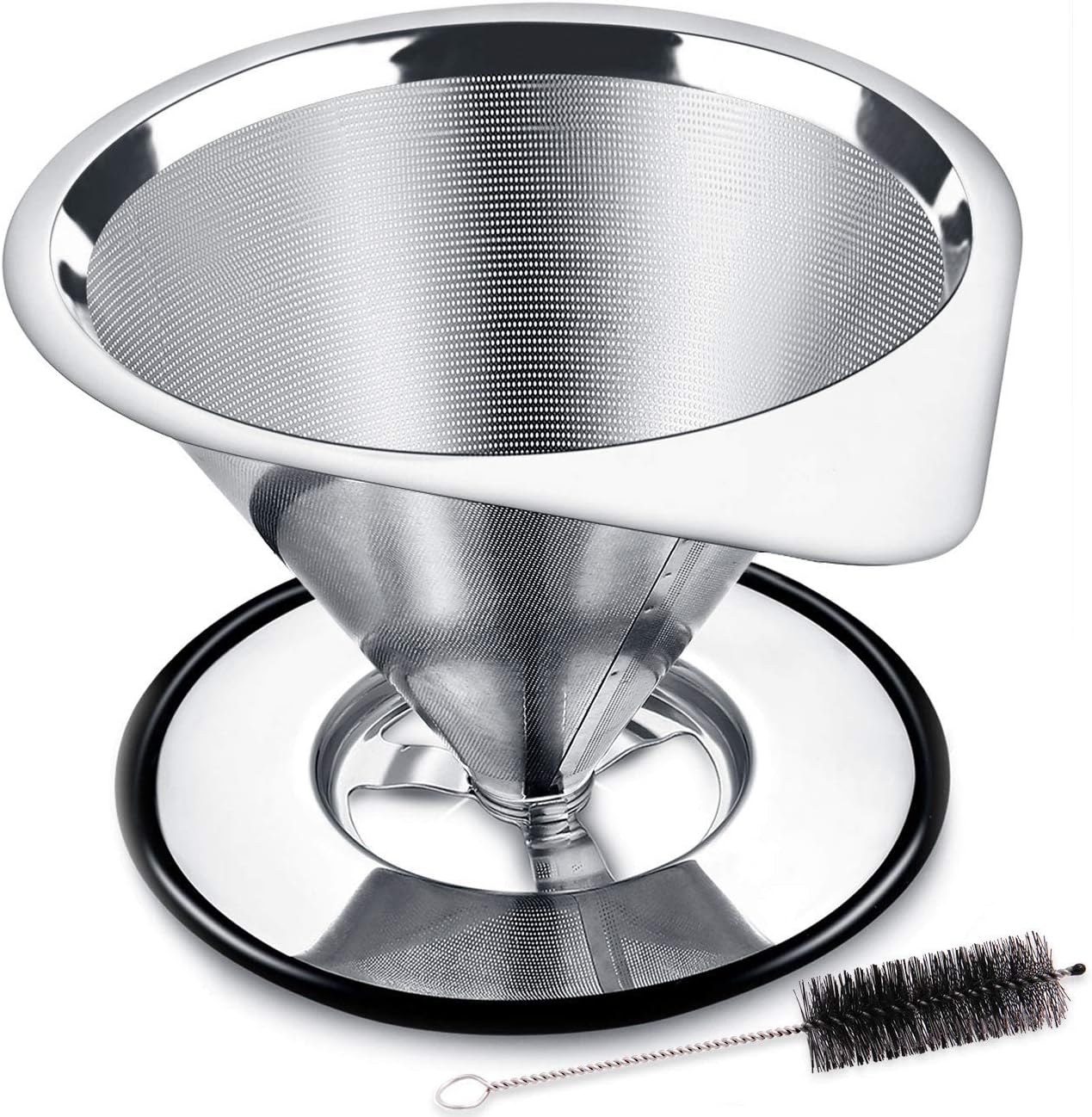 Pour Over Coffee Dripper Stainless Steel Coffee Filter Metal Cone Filter Paperless Reusable Coffee Filter Single Cup