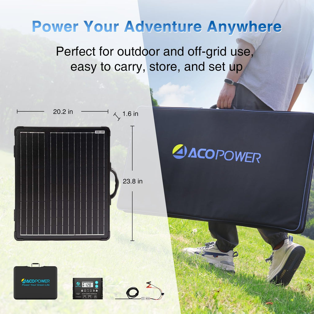 120W Mono Lightweight Portable Solar Panel, 2x60W Folding Solar Panel, Waterproof 20A 12V LCD Solar Controller for