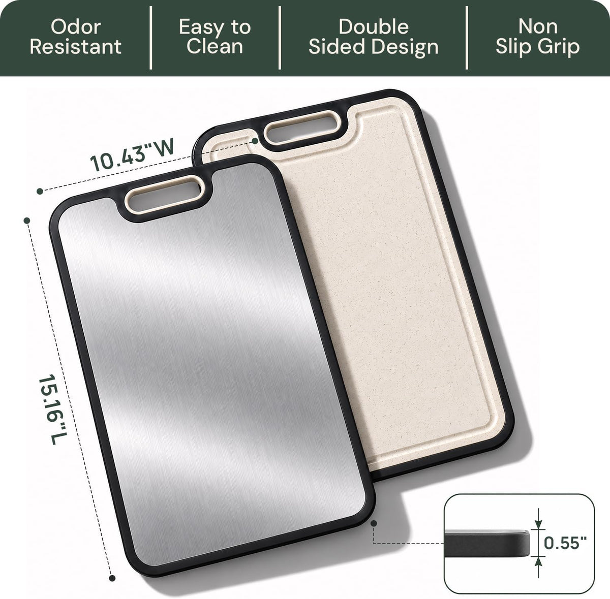 Titanium Cutting Board Double Sided, Heavy Duty Chopping Board with Cut Resistant Gloves, 5 Finger Guards & Thumb