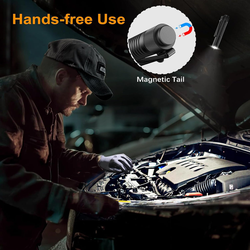 T1A Mini Pocket EDC Flashlight with Clip,1300 Lumen Compact AA Rechargeable LED Little Flashlights, Super Bright Tail