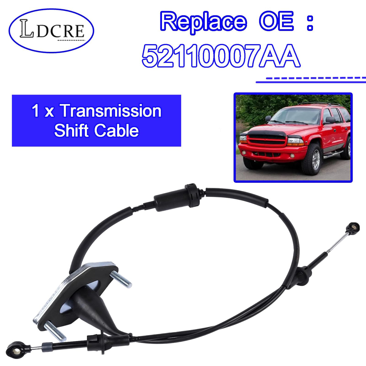 Transmission Shift Shifter Control Cable 52110007AA Replacement, Gear Shift Cable Compatible with Dodge Dakota 1997-2000 and Durango 1998-2000, Automatic Transmission Gear Selector Cable