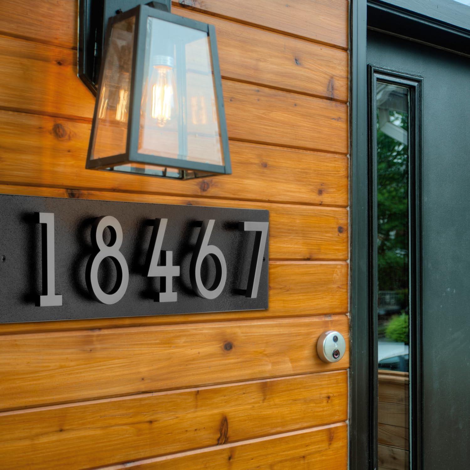 Floating Number Address Plaque – Standoff 4.5 Inch House Number Sign, Horizontal Wall Mount Plate – Ideal for Home