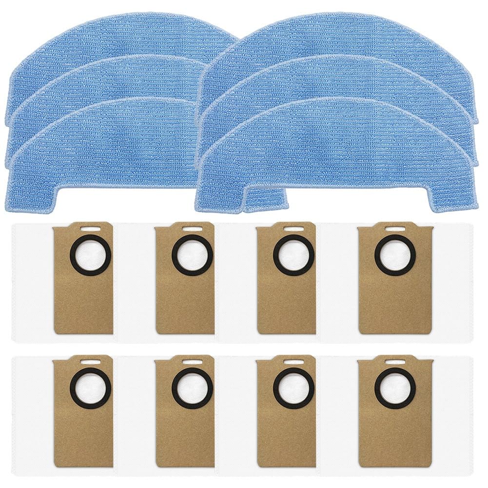 6 Pack Mop Pads with 8 Dust Bags for Trouver E10, for Liectroux M70 Pro