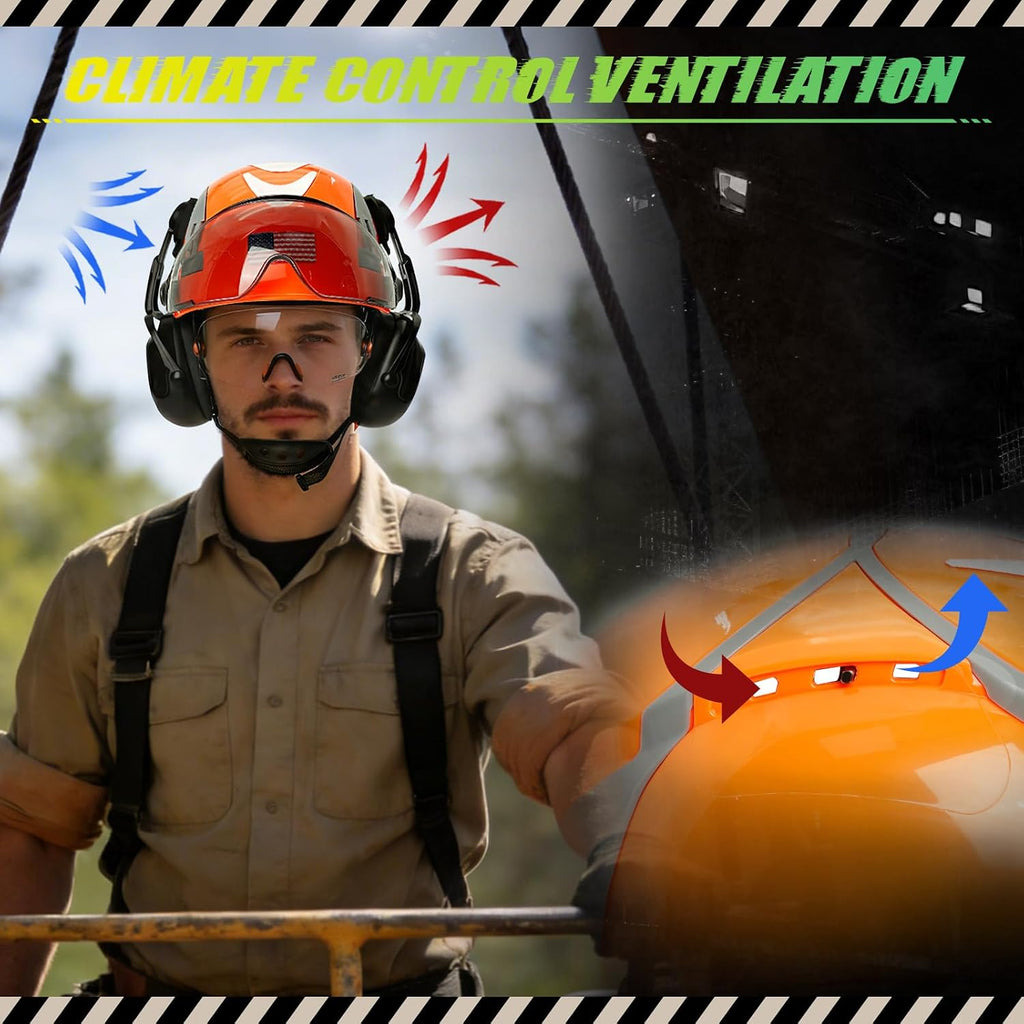 Hard Hat with Dual Visor and Hearing Protection-OSHA Approved Construction Hard Hats with Visor Sunglasses Earmuffs