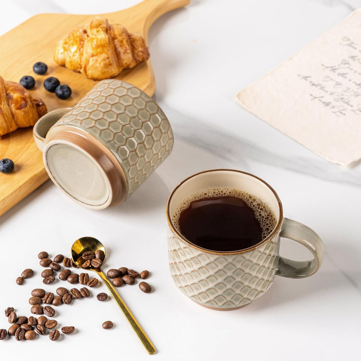15 OZ Stackable Coffee Mugs Set of 4, Ceramic Coffee Cups Set