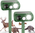 Solar Ultrasonic Animal Repellent Outdoor, 2 Pack Deer Repellent Devices | PIR Motion Sensor, 4 Modes, White Flashing
