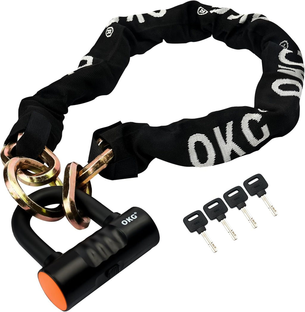 Heavy Duty Chain Lock - 4 Keys, 11lbs, 4 ft x 1/2 in (12mm) Thick Cinch Security Chain Combo 11/16" (18mm) Small U