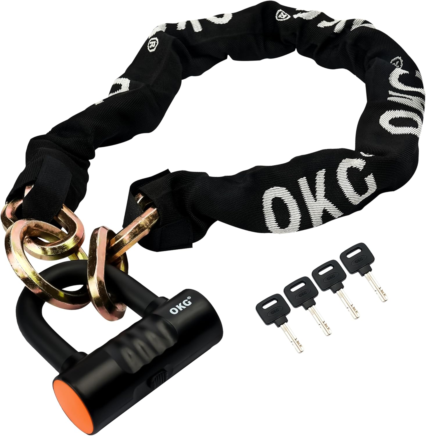Heavy Duty Chain Lock - 4 Keys, 11lbs, 4 ft x 1/2 in (12mm) Thick Cinch Security Chain Combo 11/16" (18mm) Small U