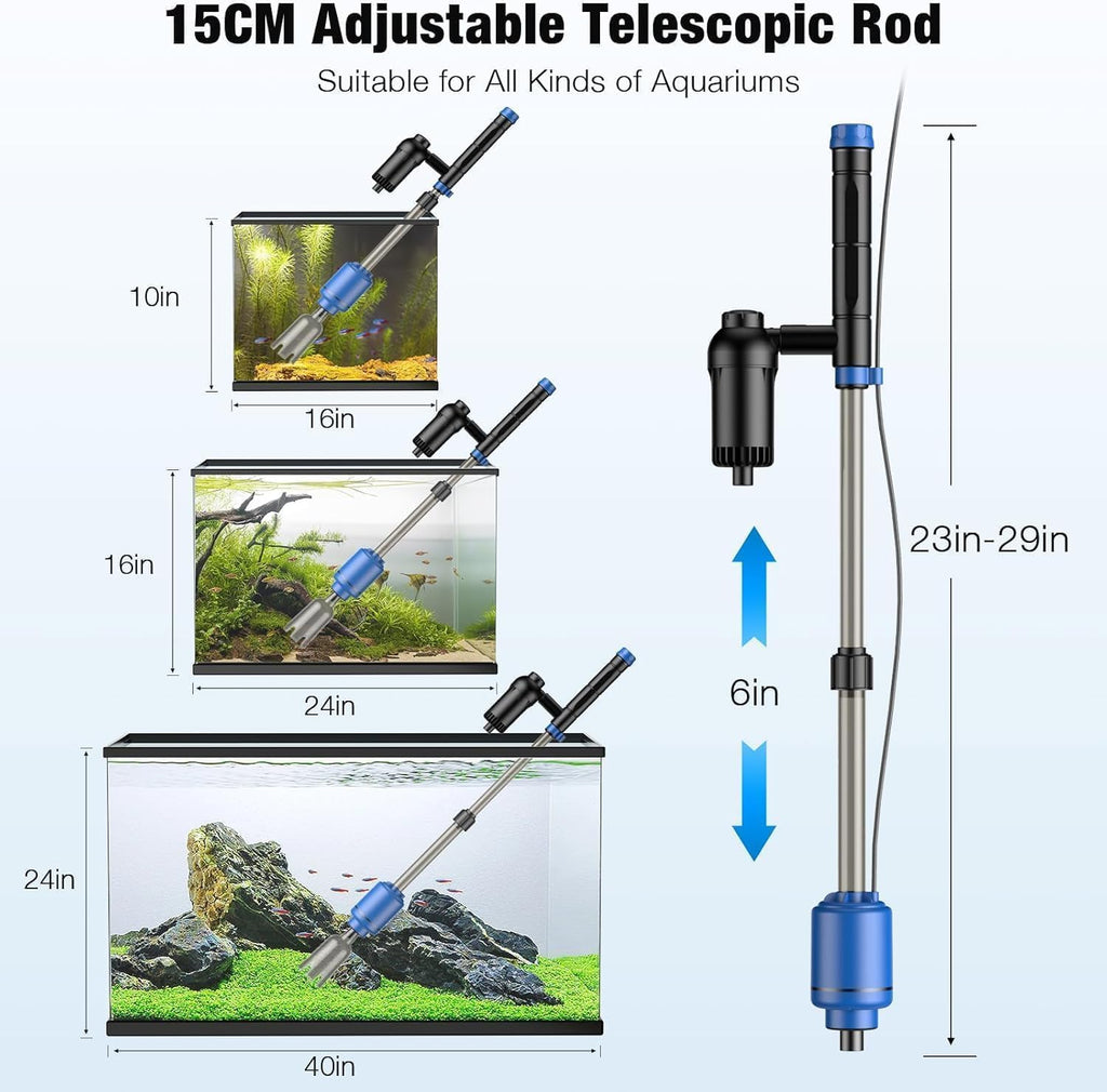 Aquarium Vacuum Gravel Cleaner, 24W Electric Fish Tank Cleaner Vacuum, 6 in 1 Multifunctional Aquarium Cleaner for