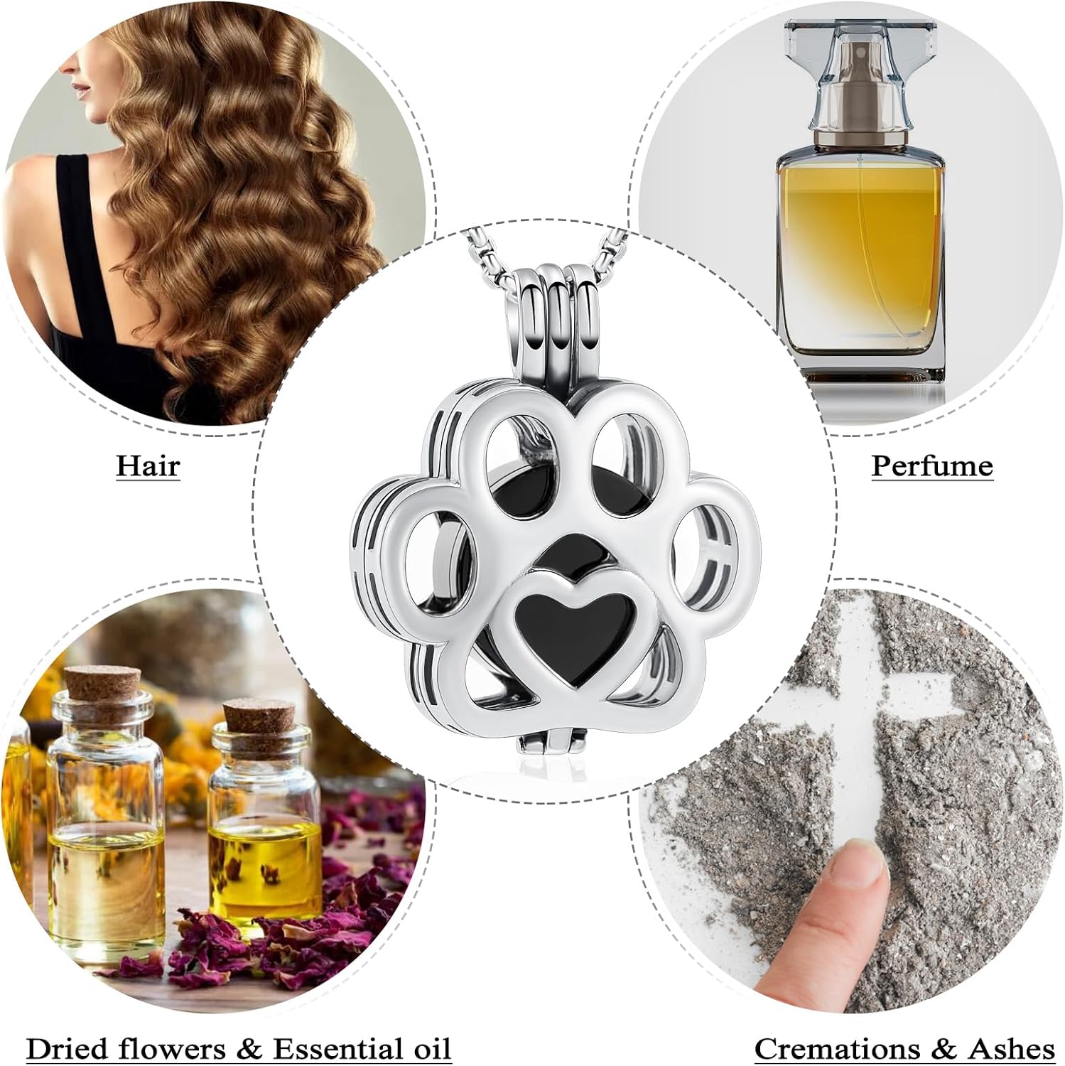 Pet Cremation Jewelry For Ashes For Dog/Cat Paw Stainless Steel Memorial Locket Urn Necklace Inside Mini Case