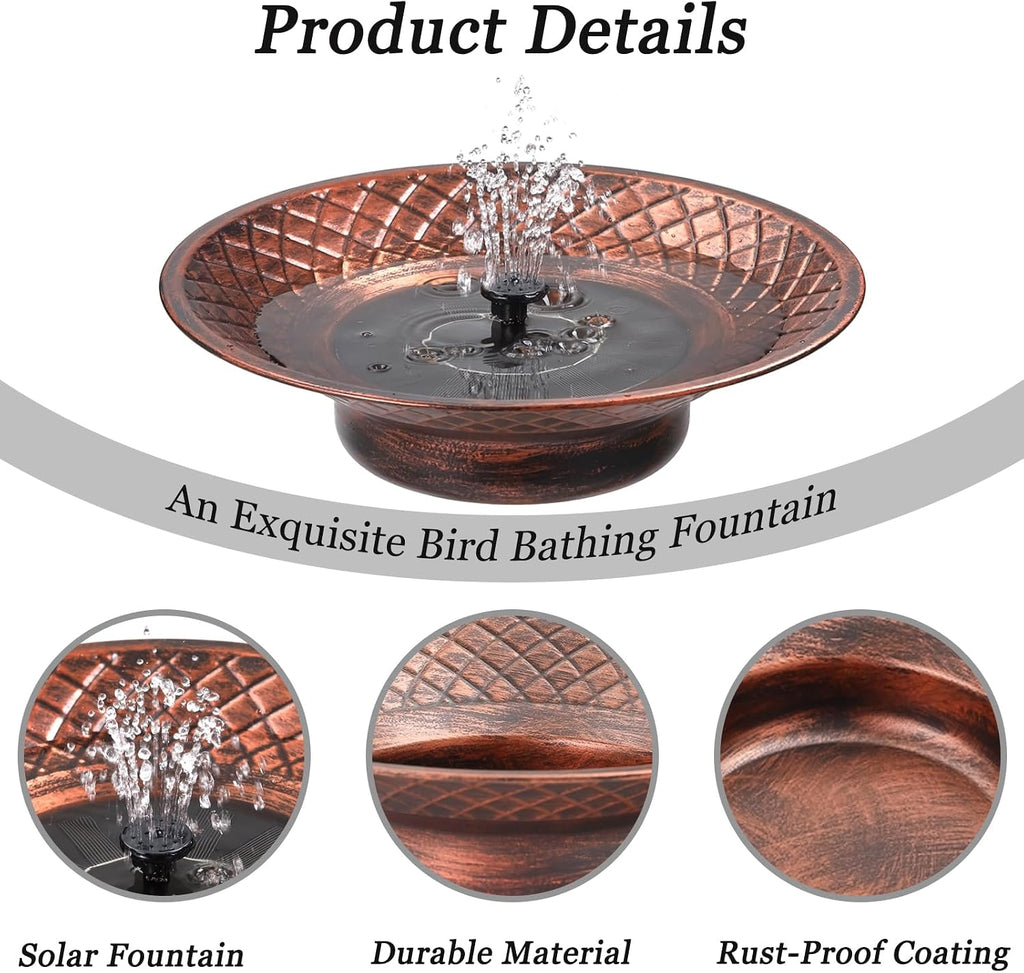 Bird Bath for Outside, 12.6" Solar Powered Bird Bath with Fountain