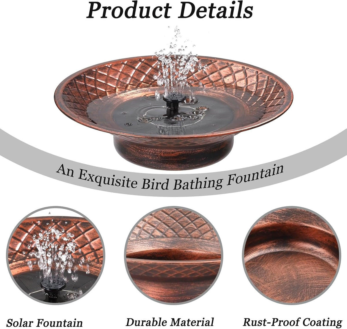 Bird Bath for Outside, 12.6" Solar Powered Bird Bath with Fountain