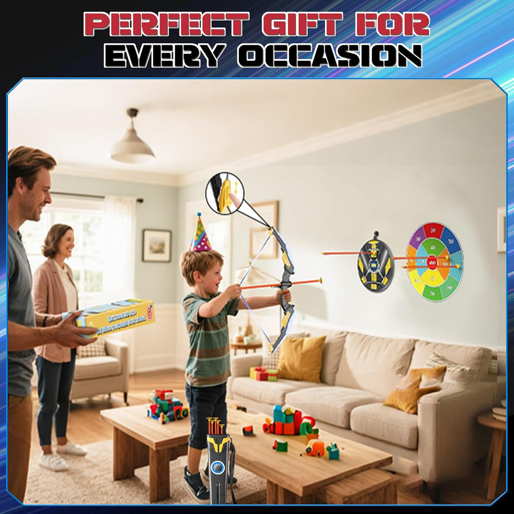 Kids Bow and Arrow Set LED Light Up Archery Set with 10 Suction Cup Arrows, 2 Archery Targets Indoor Outdoor Games