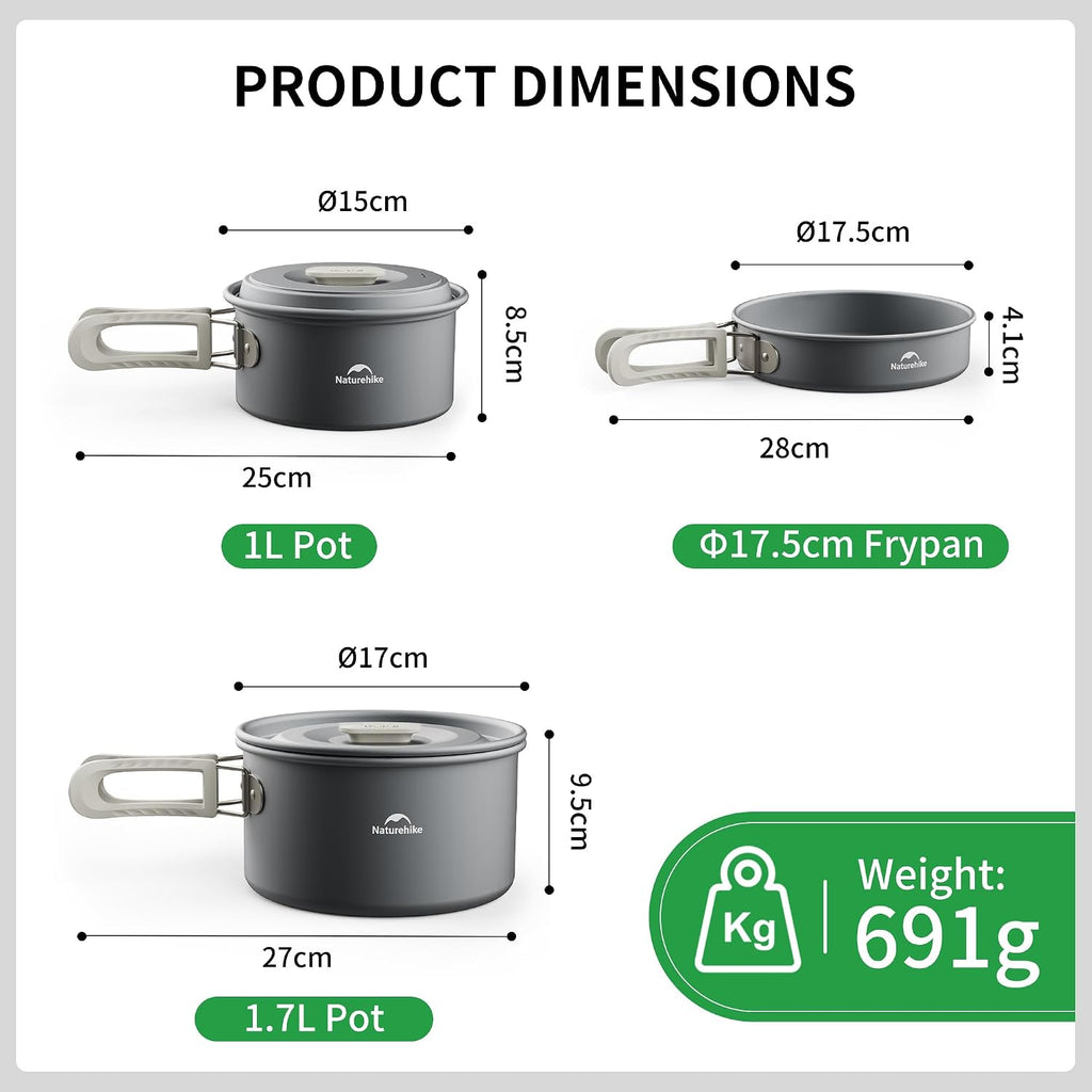Camping Cookware Set Mess Kit for Backpacking Gear, Camp Cooking Set, Camping Pots and Pans Set for Outdoor
