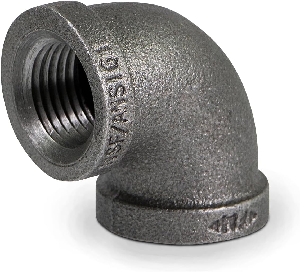 Supply Giant CNOM0034 3/4 in. 90 Degree Malleable Iron Elbow Fitting for High Pressures with Female Thread Connects and Black Finish