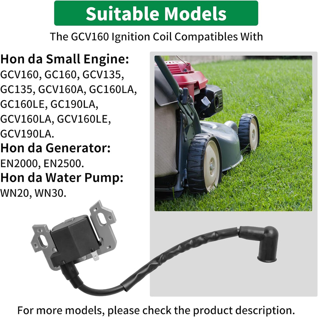 GCV160 Ignition Coil with Spark Plug Compatible with Honda Lawn Mower, GCV135 Ignition Module Compatible with Honda