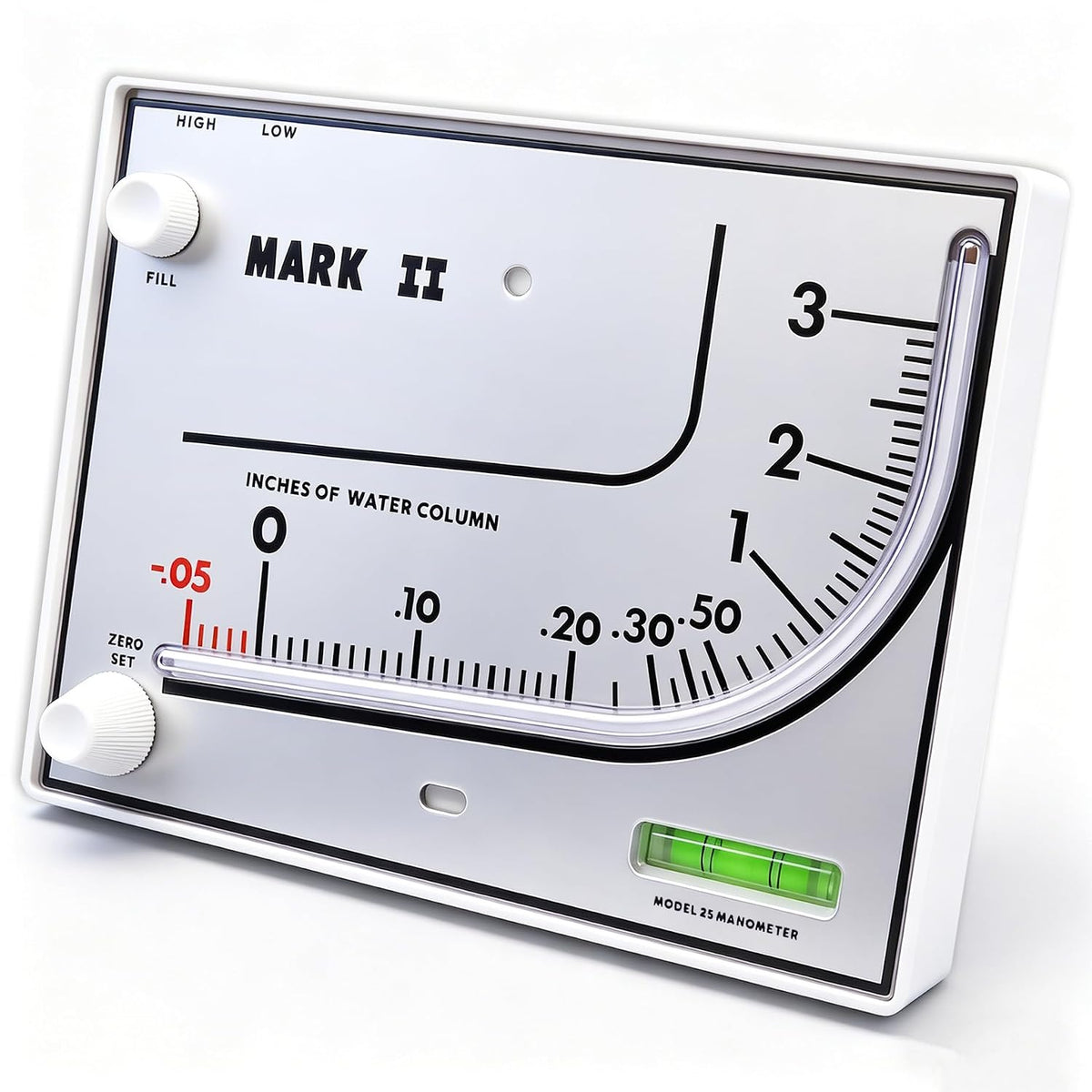 Mark II 25 Liquid Filled Manometer, 3" wc, 3% Accuracy for Pressure Testing
