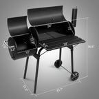 Barrel Charcoal Grill with Offset Smoker, Large BBQ Outdoor Smoker Grill with Wheels for Party Garden Patio and