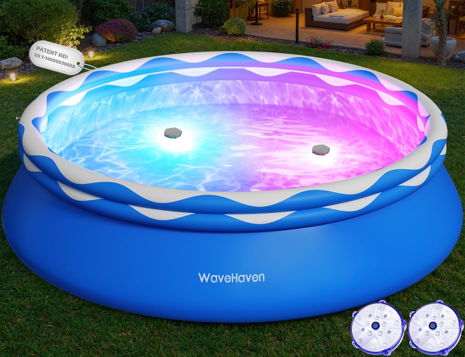 Easy Set Pool with Pool Lights, Upgraded Above Ground Pool,Large Inflatable Swimming Pool for Adults Round Pool,Quick