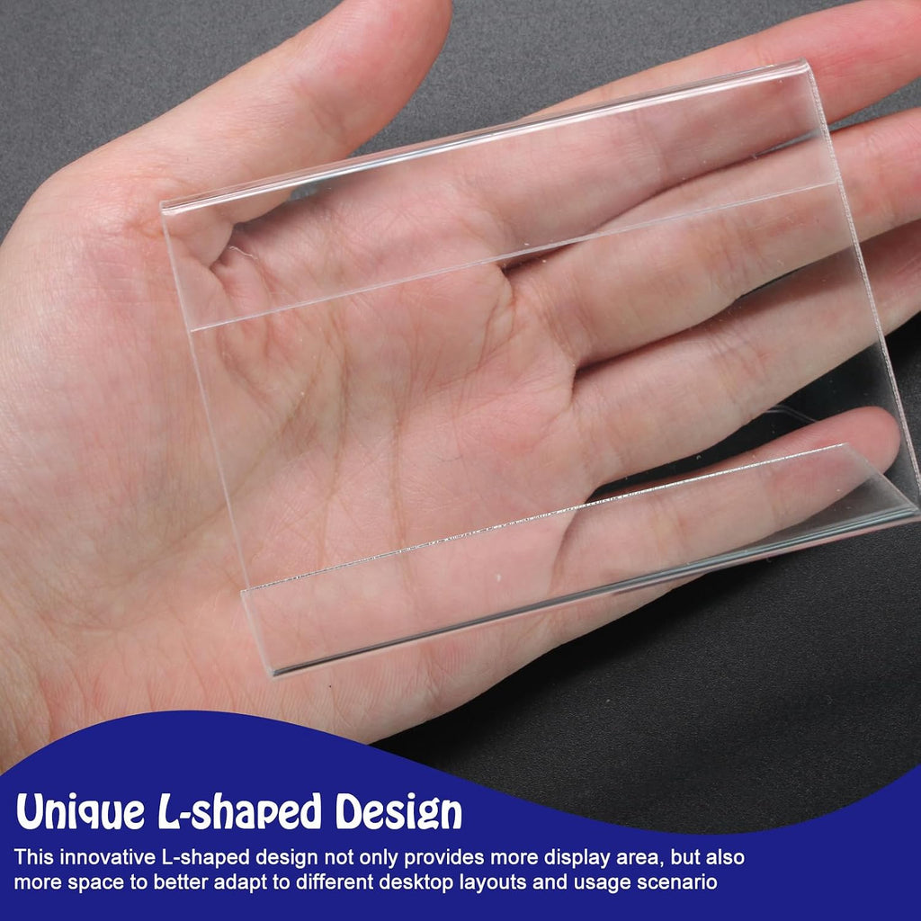 12 Pack Mini Clear Acrylic Sign Display Holder, L Shaped | Name Card Price Card Display Stand, For Office, Store