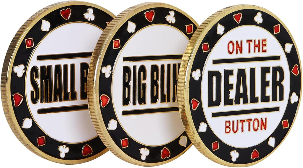 GSE Set of 3 Metal Casino Buttons - Small Blind, Big Blind, Dealer Button | Professional Texas Hold‘em Poker Button