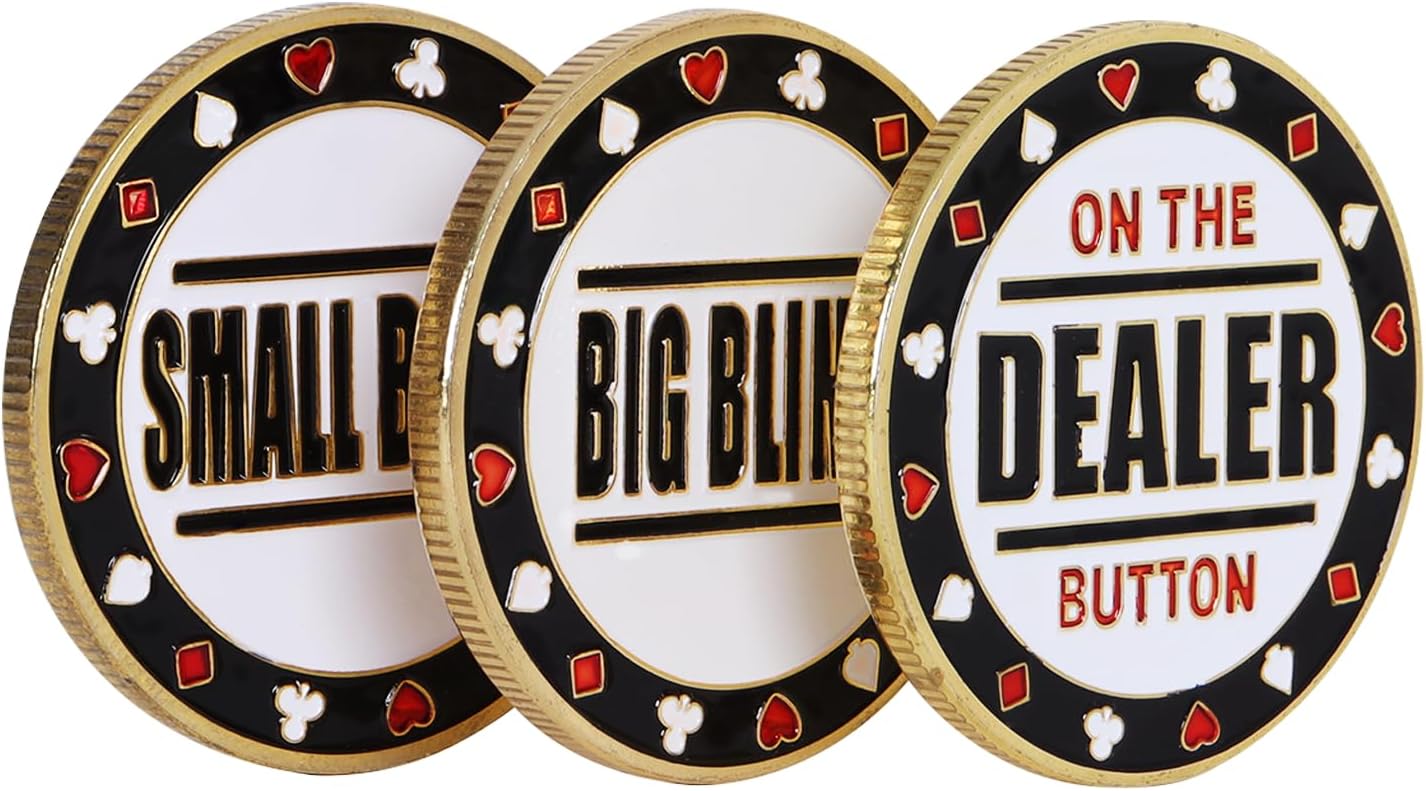 GSE Set of 3 Metal Casino Buttons - Small Blind, Big Blind, Dealer Button | Professional Texas Hold‘em Poker Button