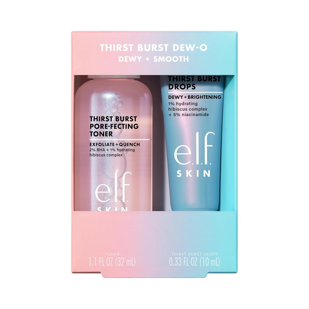 SKIN Thirst Burst Dew-O, Travel-Sized Skincare Set, Exfoliating Facial Toner & Hydrating Serum Drops, Gives Skin A