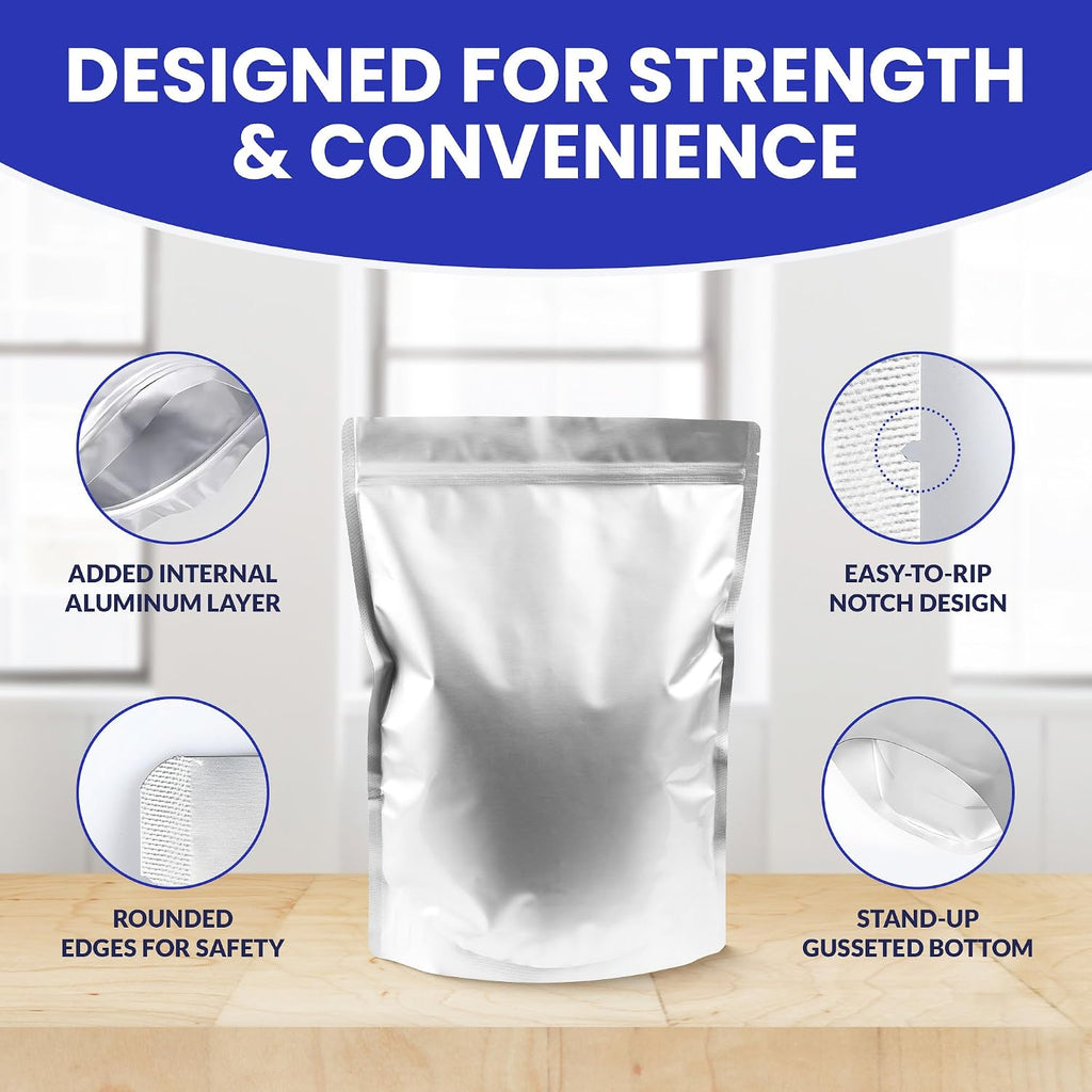 50-Pack 14 Mil Mylar Bags with Oxygen Absorbers, Gusseted 1 Gallon with 500cc OA - Resealable Mylar Bags for Food