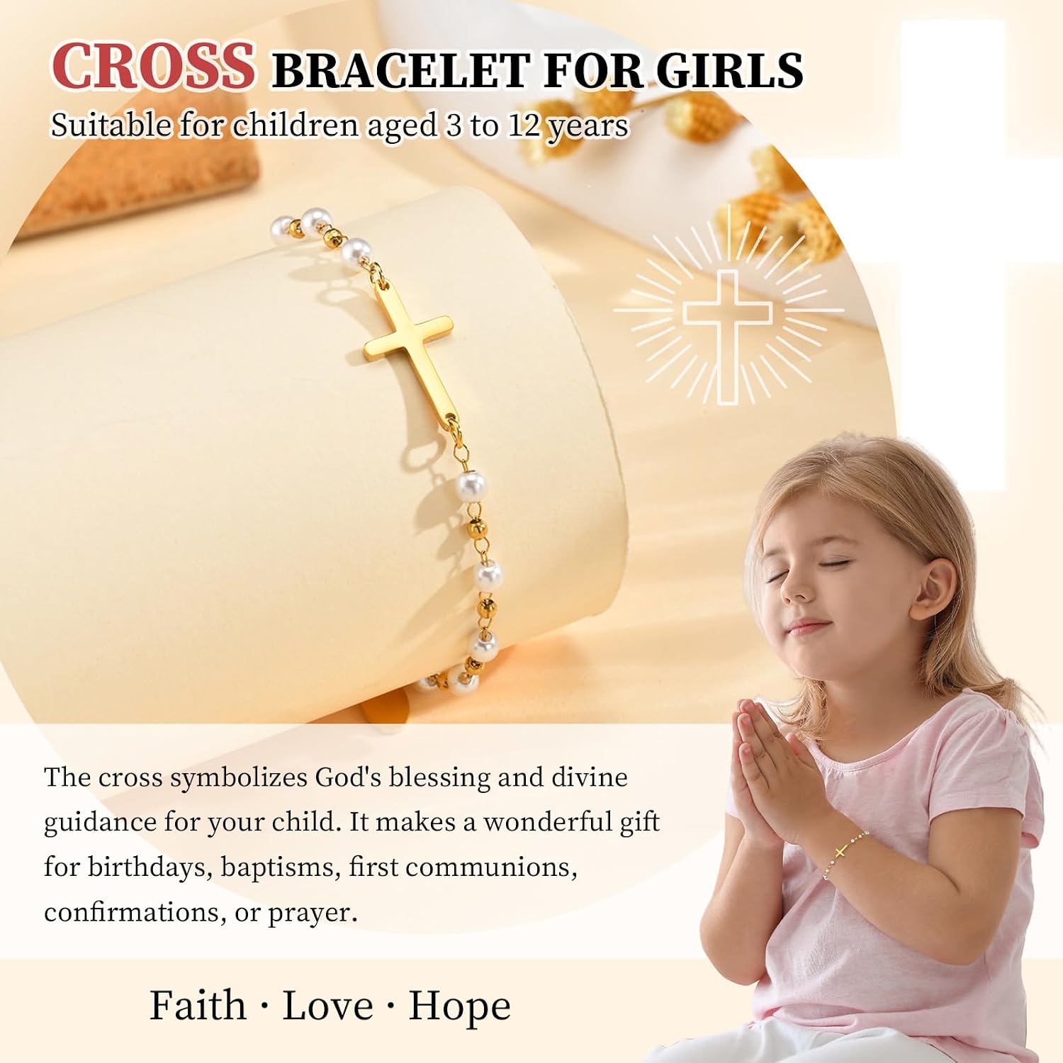 Baby Baptism Cross Bracelet Gift : 18k Gold Plated/Silver Delicate Pearl Cross Bracelets Kids Daughter Granddaughter