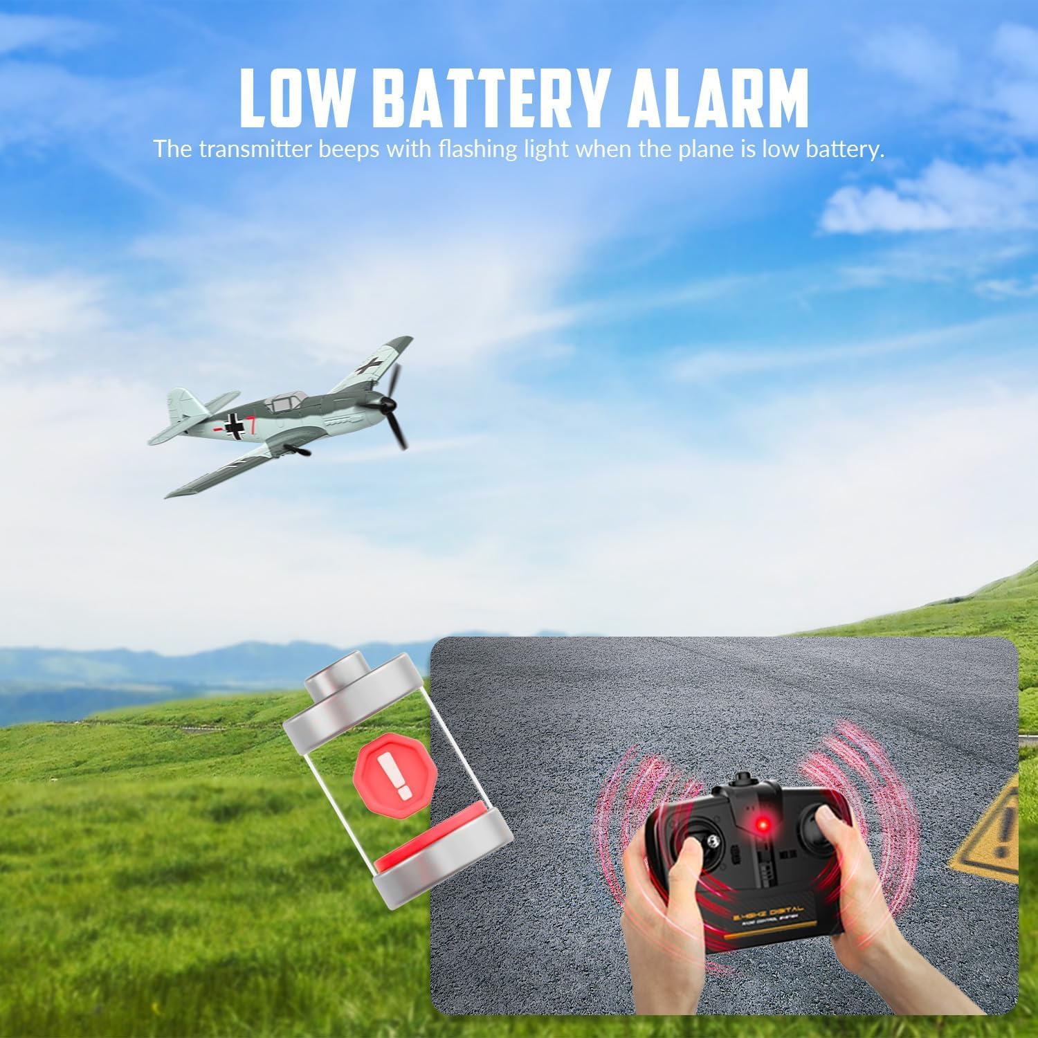 RC Plane, 3 Channel Remote Control Plane for Beginners & Adults | BF109 Fighter RTF, 2.4GHz, 6-Axis Gyro Stabilizer