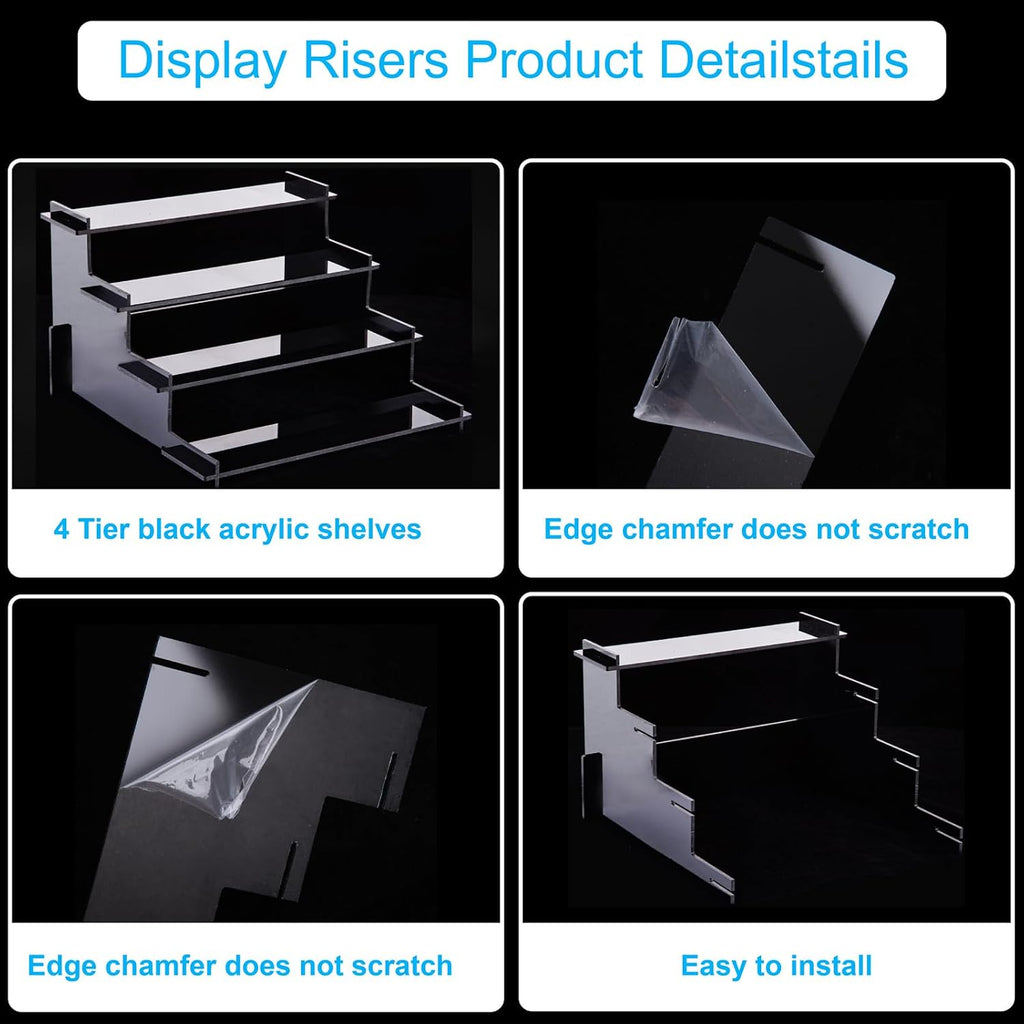 4 Tier Black Acrylic Display Risers, Perfume Organizer Stand, Cupcake Stand Holder, Shelf Risers for Display Stands