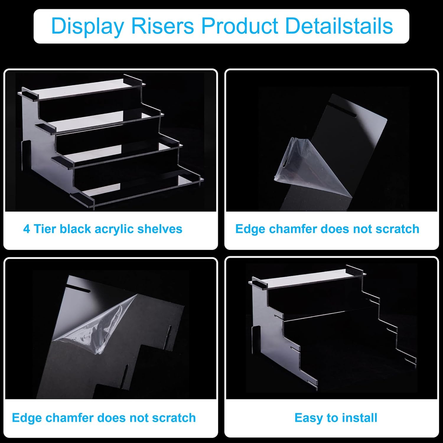 4 Tier Black Acrylic Display Risers, Perfume Organizer Stand, Cupcake Stand Holder, Shelf Risers for Display Stands