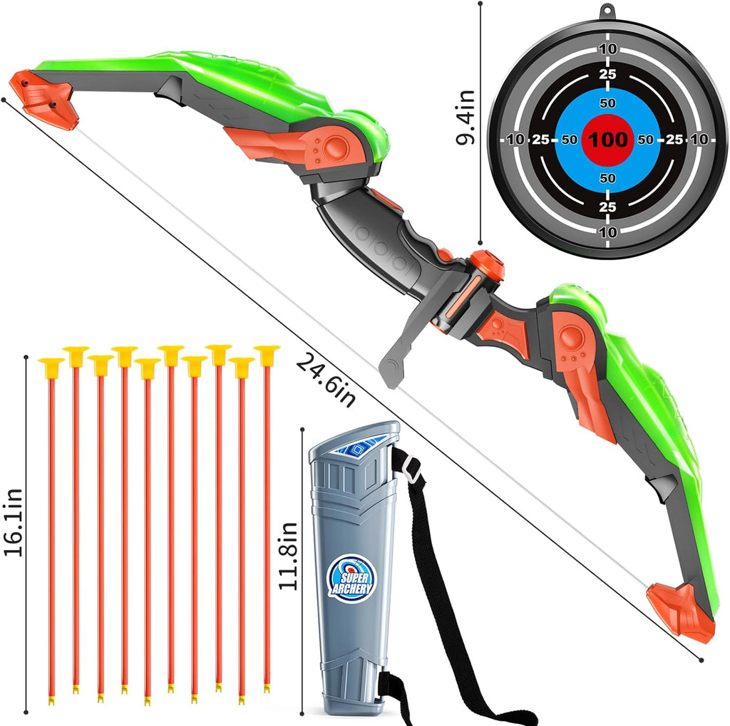 Bow and Arrow Set for Kids - Archery Toy Set - LED Light Up with Suction Cup Arrows, Target & Quiver, Indoor and
