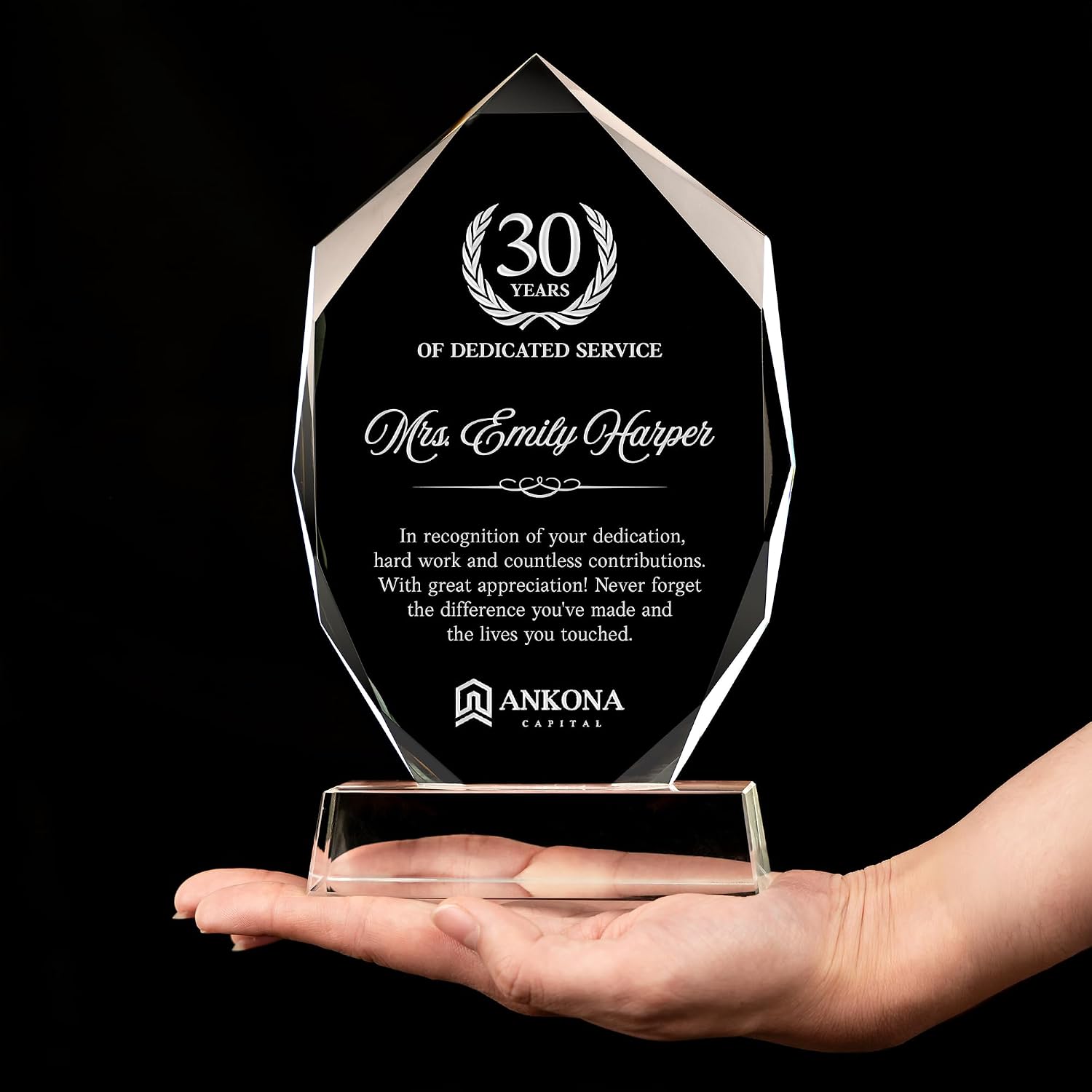 Employee Appreciation Gifts - Personalized Employee Recognition Crystal Awards - 8.7'' Engraved Glass Trophy, Thank