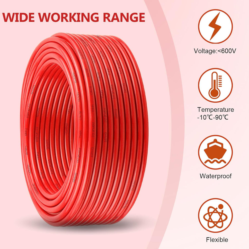 THHN Wire 12 Gauge 50 FT, 12 AWG Stranded OFC Copper Electrical Building Wire with Nylon Jacket PVC Insulation, Rated