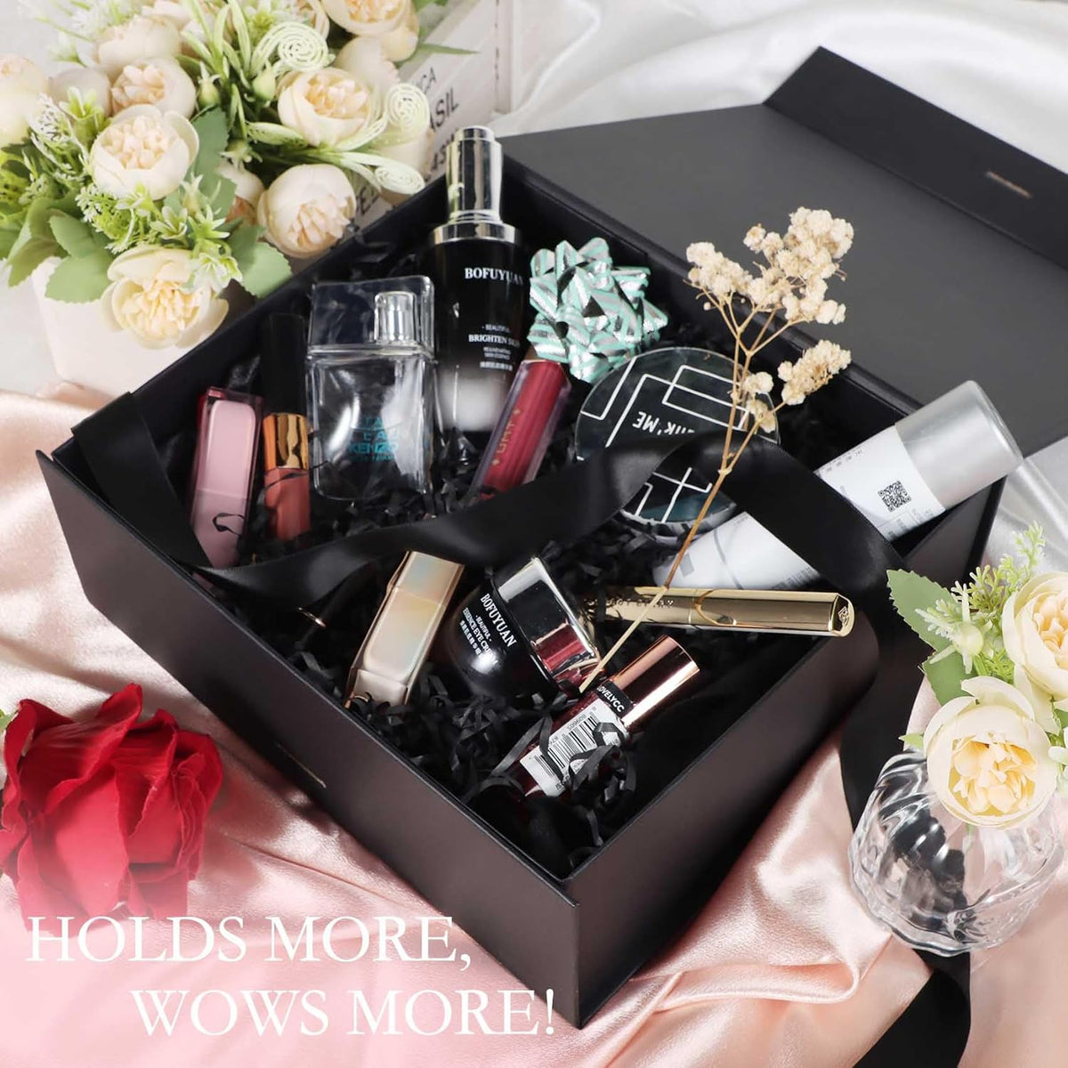 Black Gift Box with Ribbon Magnetic Lids 10.2x9x3.74 in, Bridesmaid Groomsman Proposal Boxes, Wedding Graduation