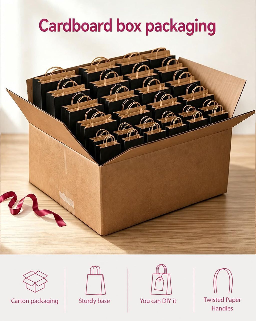100-Packs Black Paper Gift Bags with Handles Bulk Assorted Sizes(33pcs Large 13", 33pcs Medium 11", 34pcs Small 8")