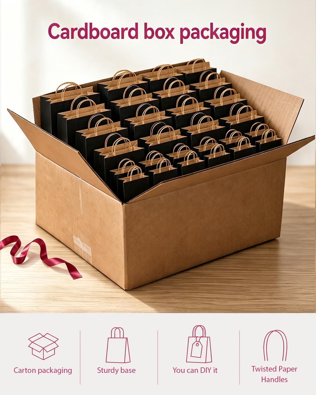 100-Packs Black Paper Gift Bags with Handles Bulk Assorted Sizes(33pcs Large 13", 33pcs Medium 11", 34pcs Small 8")