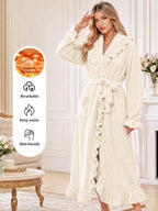 Womens Fluffy Robe Ruffle Plush Fuzzy Long Bathrobes