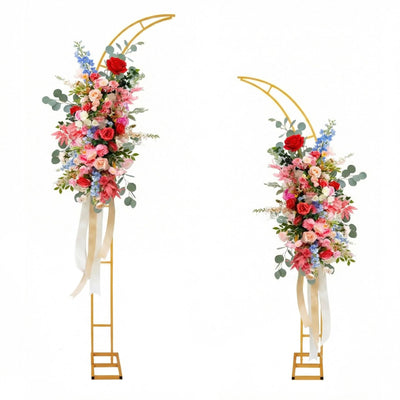 Gold Wedding Flower Arch Stand – 2-Pack Curved Half Arch Backdrop Frames (6.6 ft & 7.9 ft) for Ceremony, Proposal