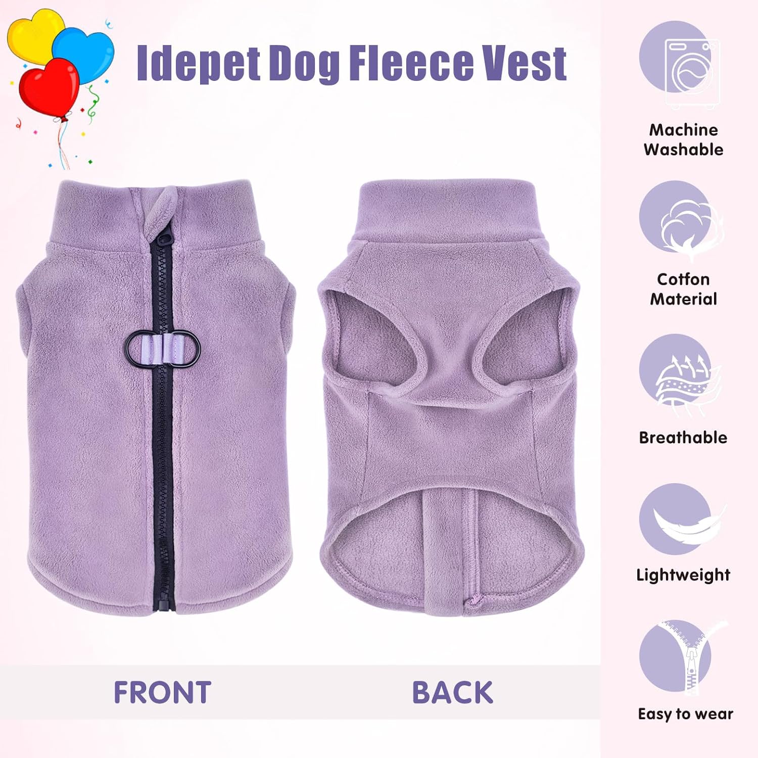 Dog Fleece Vest Sweater Zip Up Warm Pullover Dogs Jacket with D-Ring Leash Winter Cold Weater Coat Pet Sweatershirt